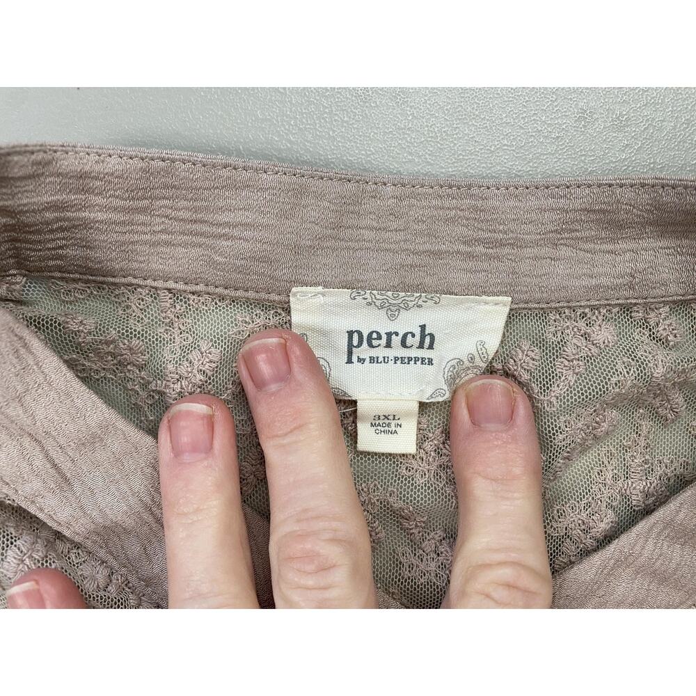 Perch Blu Pepper Tunic Top Womens 3XL Beige Lace Henley Flutter Boho Crinkle 3X - Picture 11 of 13